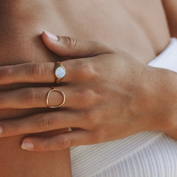 Gold Ring Open Circle Ring Unique Ring WATERPROOF Ring Gift for her Size 6,7,8 - Picture 7 of 8